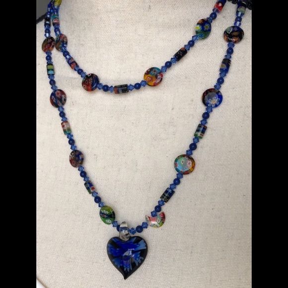Source Unknown Jewelry - UPDATED: Millefiori (as is) glass bead double strand with heart pendant